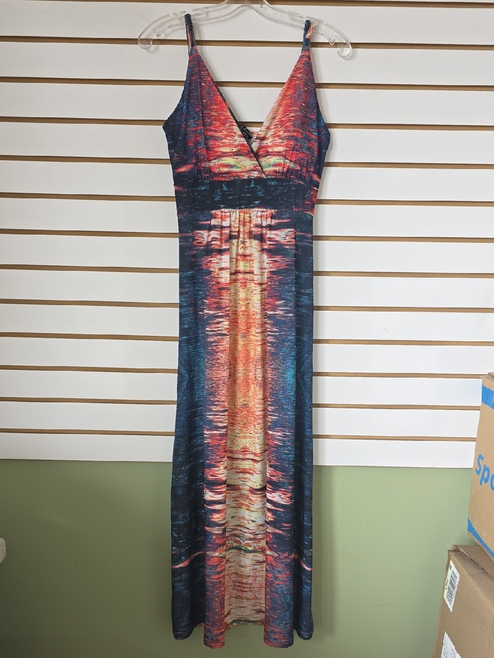 Sunset-Print Spaghetti Strap Maxi Dress